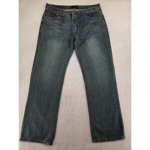 Rok Jeans Mens 38x32 Blue‎ Denim Straight Leg Dark Wash Whiskered